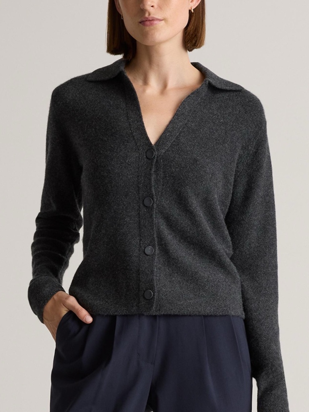 Quince Mongolian Cashmere Collared Cardigan Sweater
